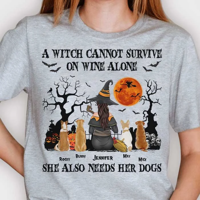 A Witch Cannot Survive On Wine Alone - Personalized Unisex T-Shirt, Halloween Ideas.