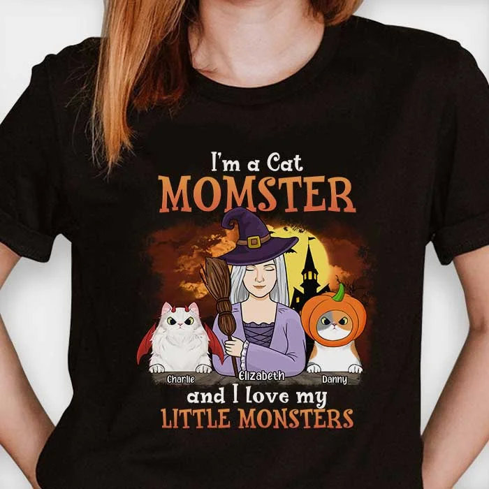 Cat Momster Love Little Monsters - Personalized Unisex T-shirt, Hoodie, Sweatshirt - Gift For Pet Lovers, Halloween Gift