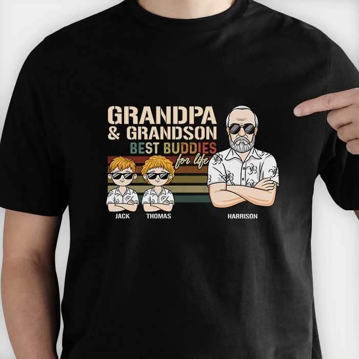 Grandpa And Grandson Best Buddies For Life - Personalized Unisex T-Shirt, Hoodie, Sweatshirt - Gift For Grandpa, Grandparents