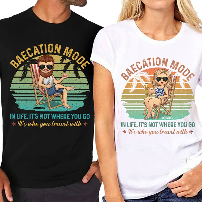 It's Not Where You Go, It's Who You Travel With - Personalized Matching Couple T-Shirt - Gift For Couple, Husband Wife, Anniversary, Engagement, Wedding, Marriage Gift