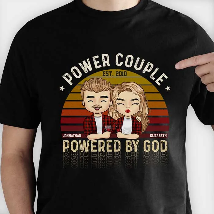 Power Couple, Powered By God - Personalized Unisex T-Shirt, Hoodie, Sweatshirt - Gift For Couple, Husband Wife, Anniversary, Engagement, Wedding, Marriage Gift