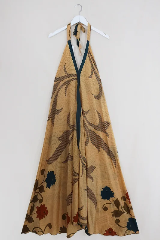 Athena Maxi Dress - Vintage Sari - Warm Golden Sand - Free Size L/XL