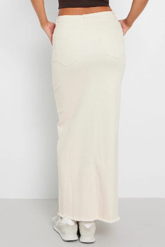 Beige Denim Skirt Maxi Front Split