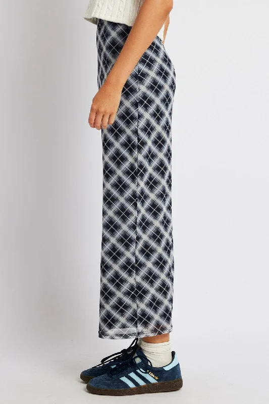 Black Check Maxi Skirt High Rise Mesh