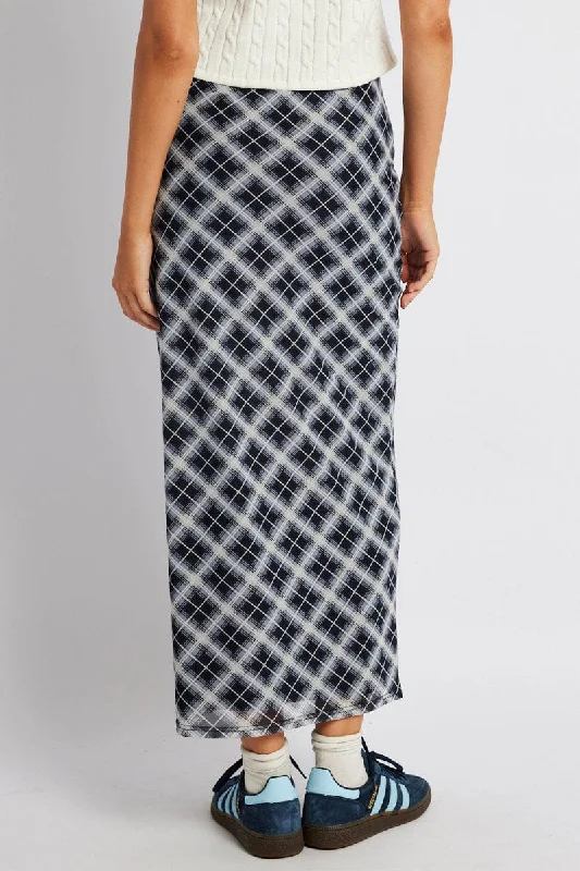 Black Check Maxi Skirt High Rise Mesh