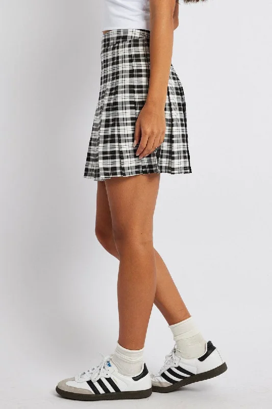 Black Check Tennis Skirt Pleated Mini