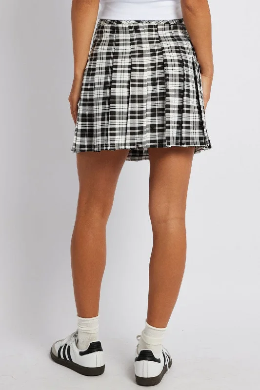 Black Check Tennis Skirt Pleated Mini