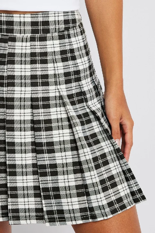 Black Check Tennis Skirt Pleated Mini