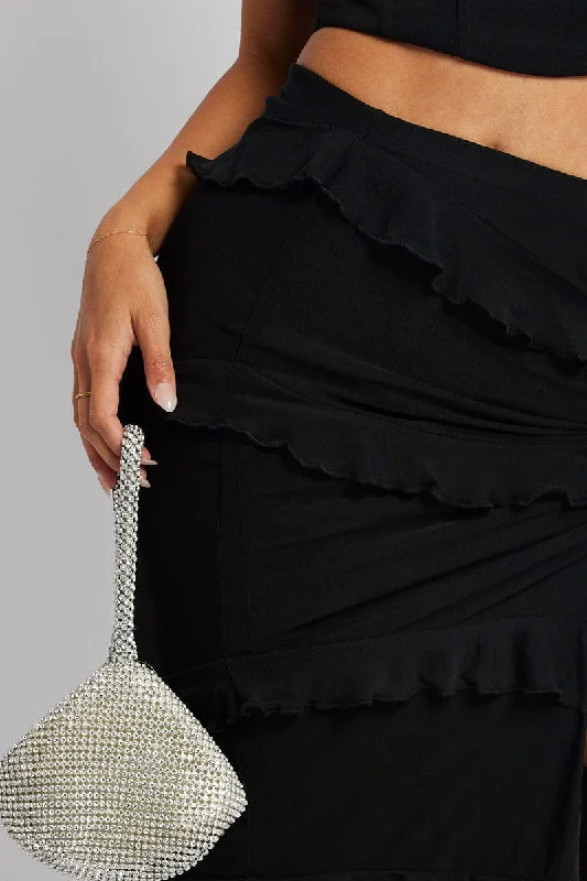 Black Maxi Skirt Mesh Frilled Mesh