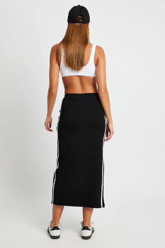 Black Midi Skirt Side Stripe