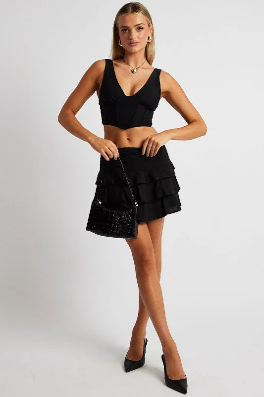 Black Mini Skirt Frilled