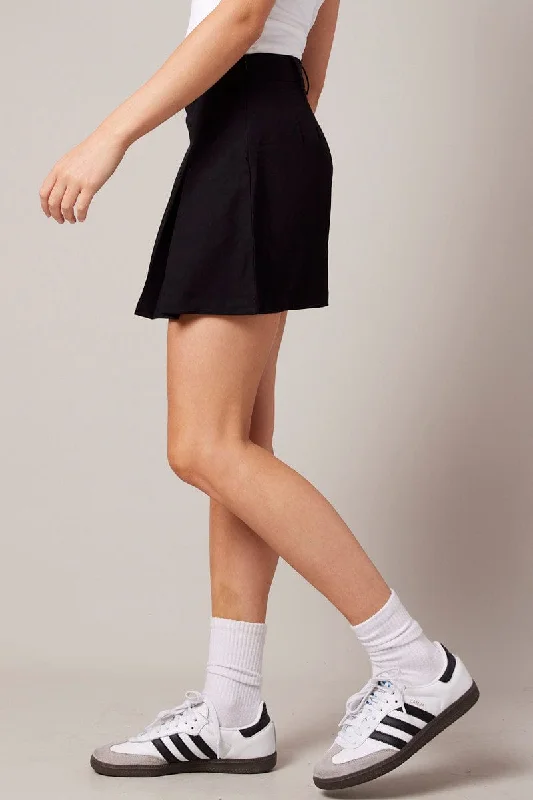 Black Mini Skirt Pleated