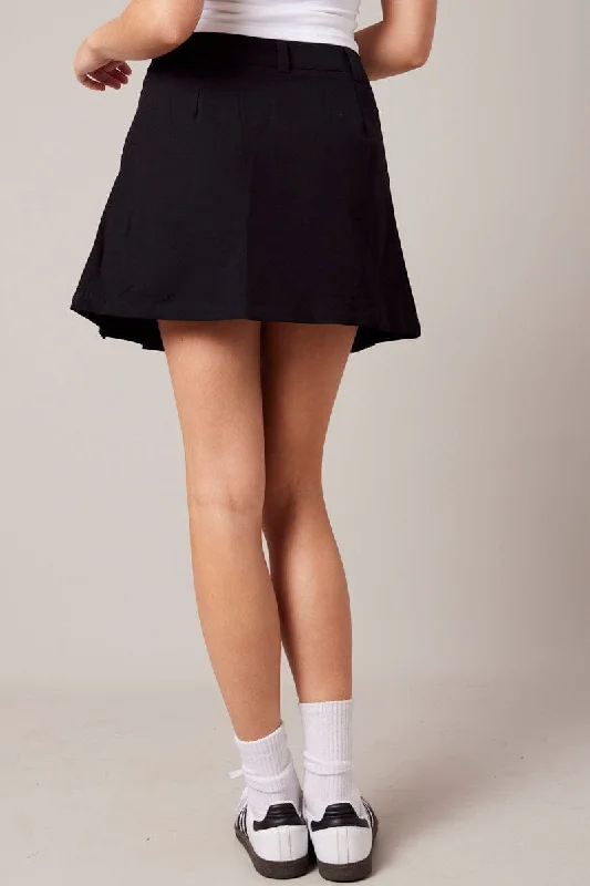 Black Mini Skirt Pleated