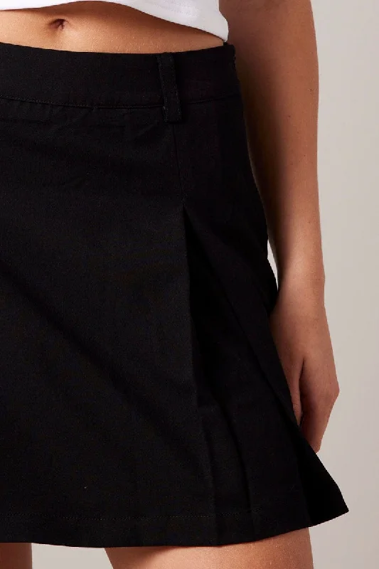 Black Mini Skirt Pleated