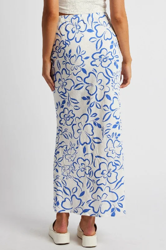 Blue Abstract Maxi Bias Skirt