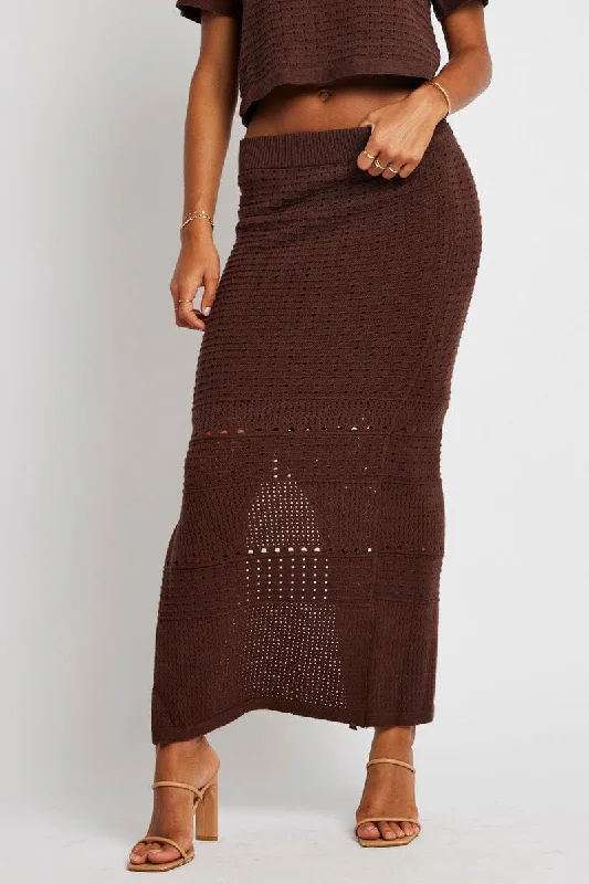 Brown Knit Skirt Crochet High Rise