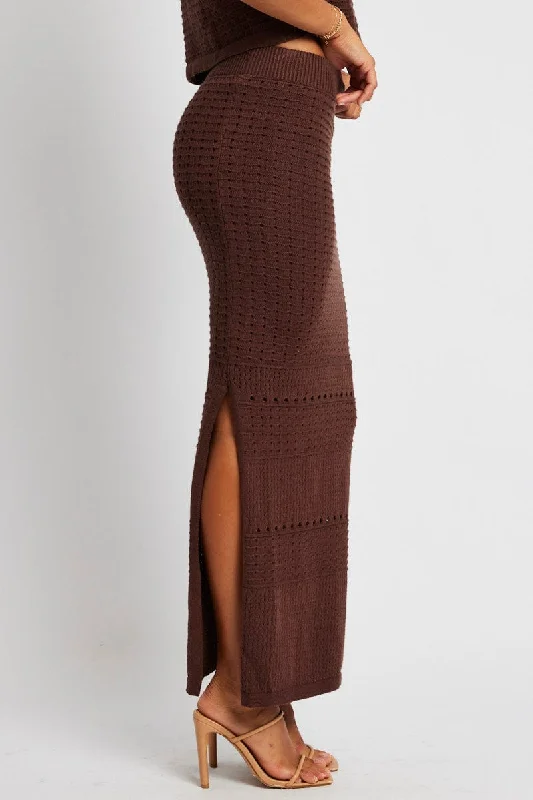 Brown Knit Skirt Crochet High Rise