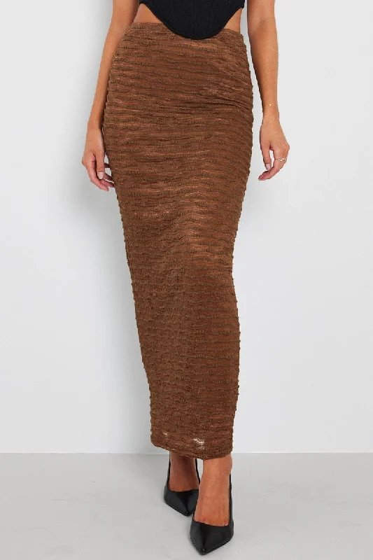 Brown Maxi Skirt High Rise Textured Fabric