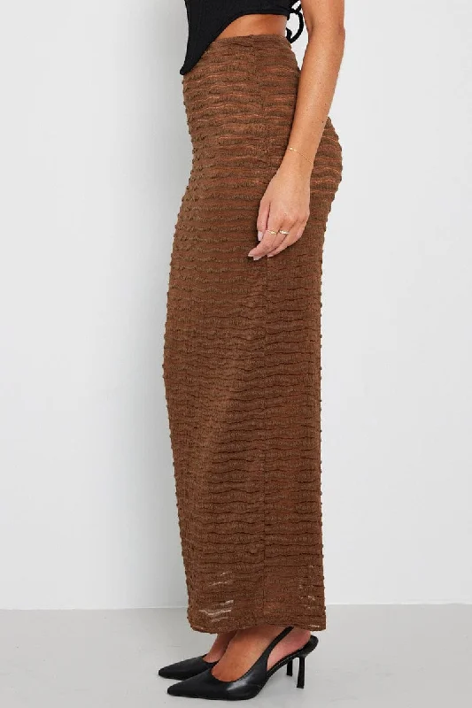 Brown Maxi Skirt High Rise Textured Fabric