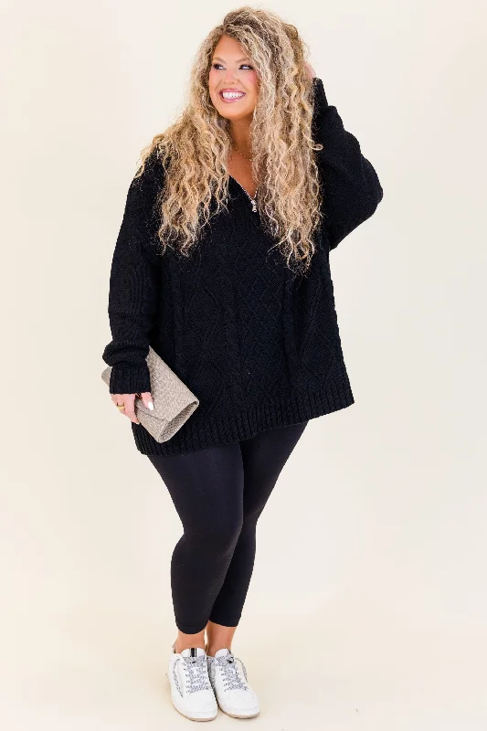 Cable Knit Classic Sweater, Black