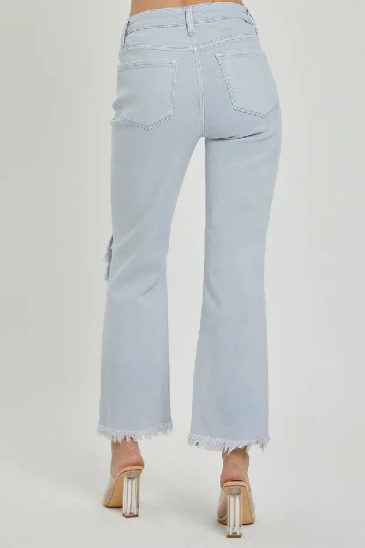 Distressed Straight Leg Ice Blue Jeans