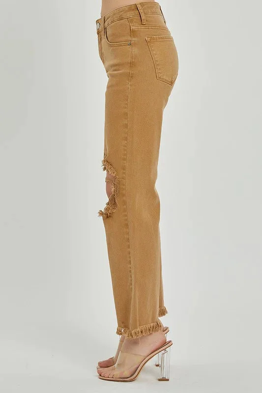 Distressed Straight Leg Mocha Jeans