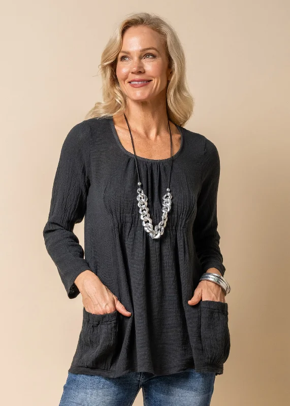 Dorie Linen Blend Top in Granite