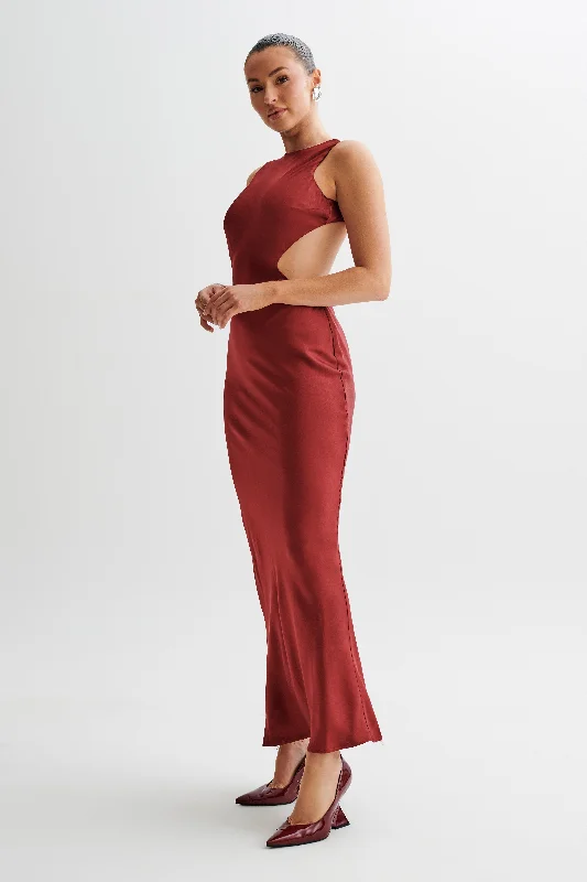 Electra Satin Cut Out Maxi Dress - Berry