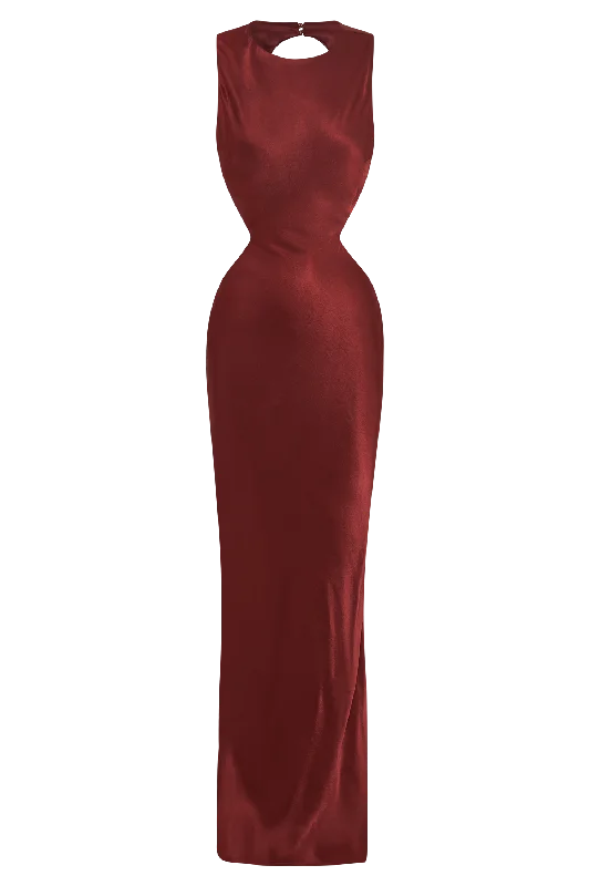 Electra Satin Cut Out Maxi Dress - Berry