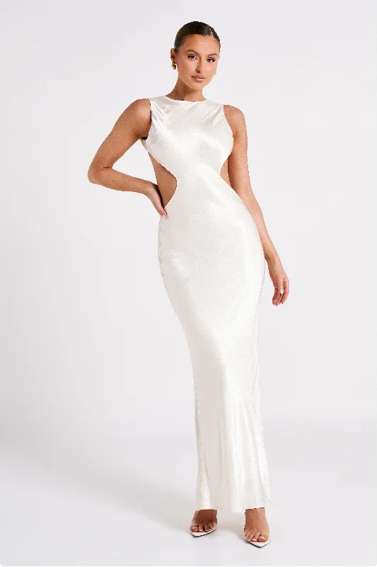 Electra Satin Cut Out Maxi Dress - Ivory