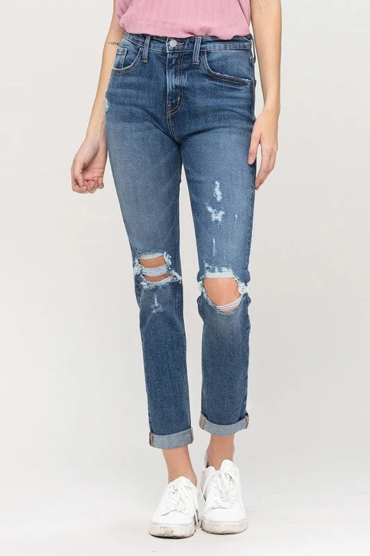 Flying Monkey Distressed Cuffed Boyfriend Jean(Y3703)