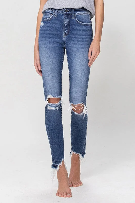 Flying Monkey High Rise Distressed Hem Skinny Jean(F4422)