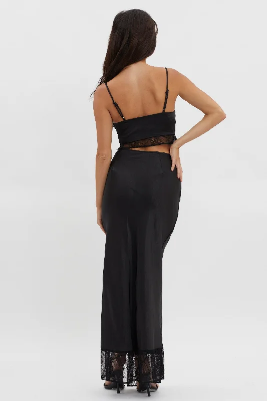 For The Moment Lace Trim Maxi Skirt Black