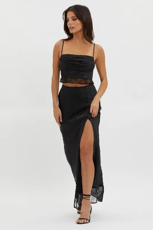 For The Moment Lace Trim Maxi Skirt Black