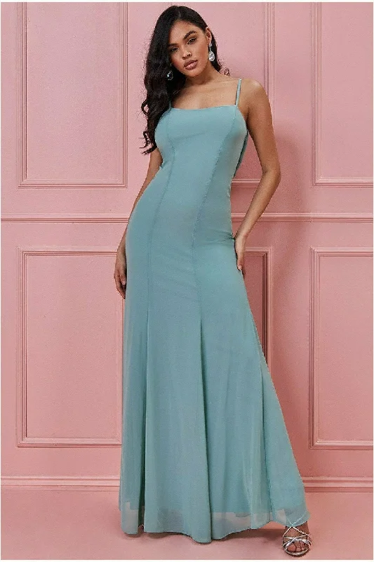 Goddiva Cowl Back Spaghetti Strap Maxi Dress - Sage Green