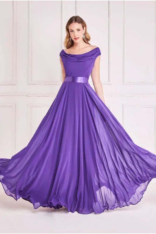 Goddiva Cowl Neck Chiffon Maxi Dress - Purple