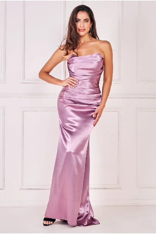 Goddiva Satin Bandeau Maxi Dress - Blush