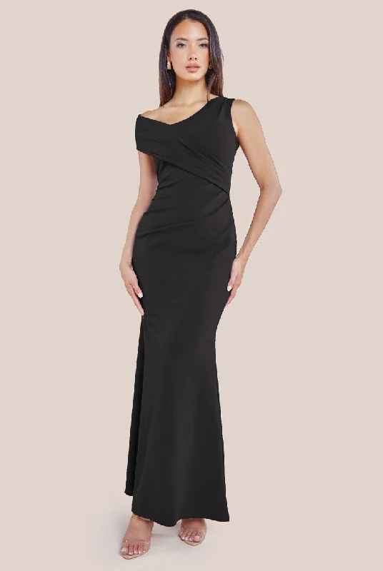 Goddiva Scuba Crepe  Off The Shoulder Maxi - Black