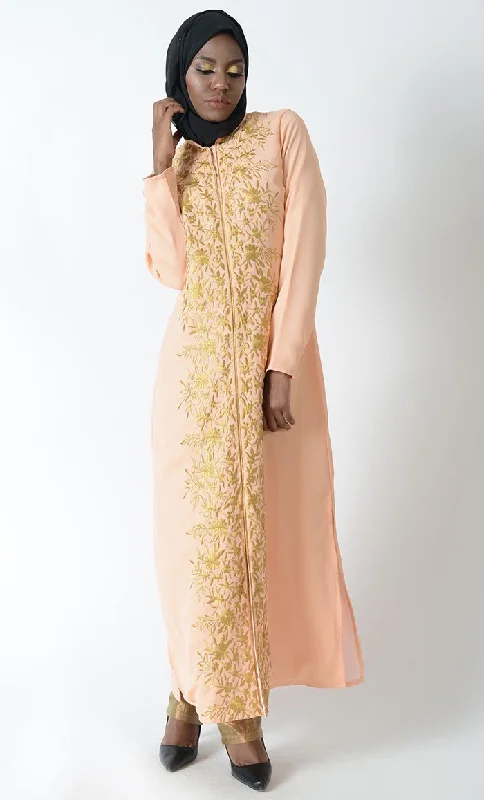 Golden Embroidered Eid Abaya Suit + Hijab