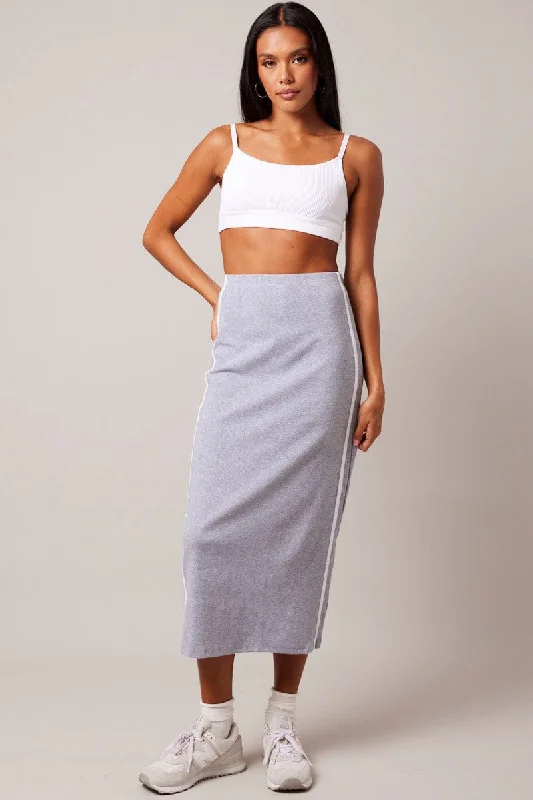 Grey Midi Skirt Side Stripe