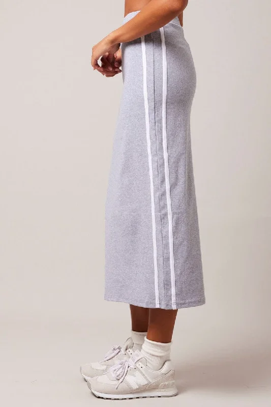 Grey Midi Skirt Side Stripe