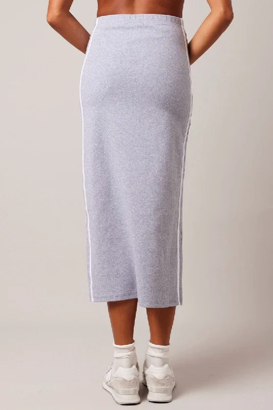 Grey Midi Skirt Side Stripe