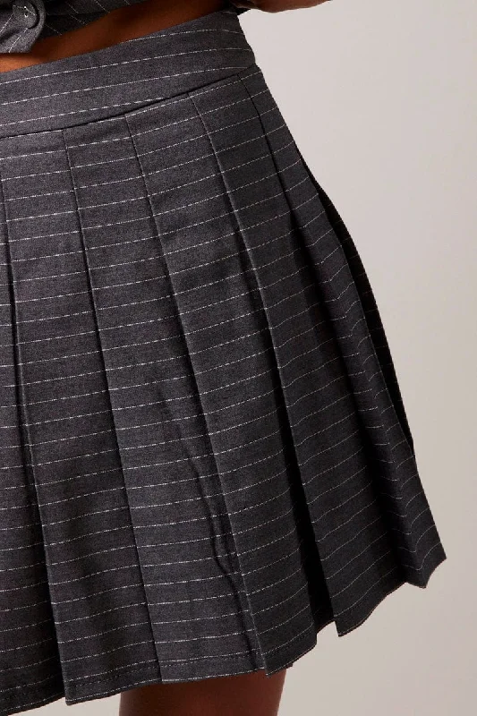 Grey Stripe Tennis Skirt Pleated Mini