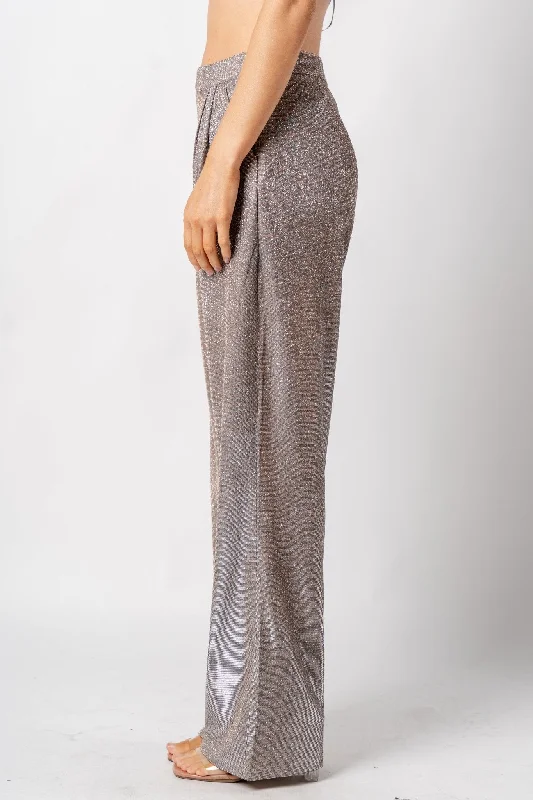 High waist glitter wide leg pants tan/silver