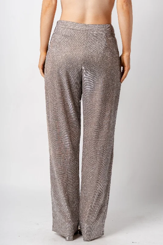 High waist glitter wide leg pants tan/silver