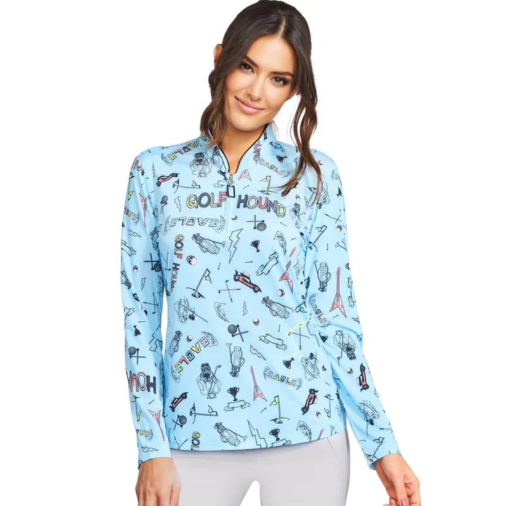 Jamie Sadock Basic Sunsense Long Sleeve Ultralight Sun Shirt-Blue Golf Hound Print