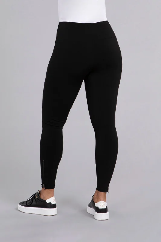 Jersey Fleece Back Zip Legging | Black