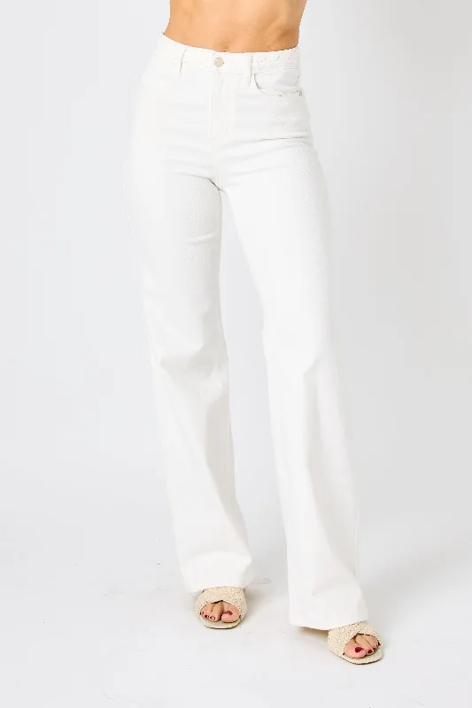 Judy Blue Carla Wide Leg Braided High Waist Jean - White