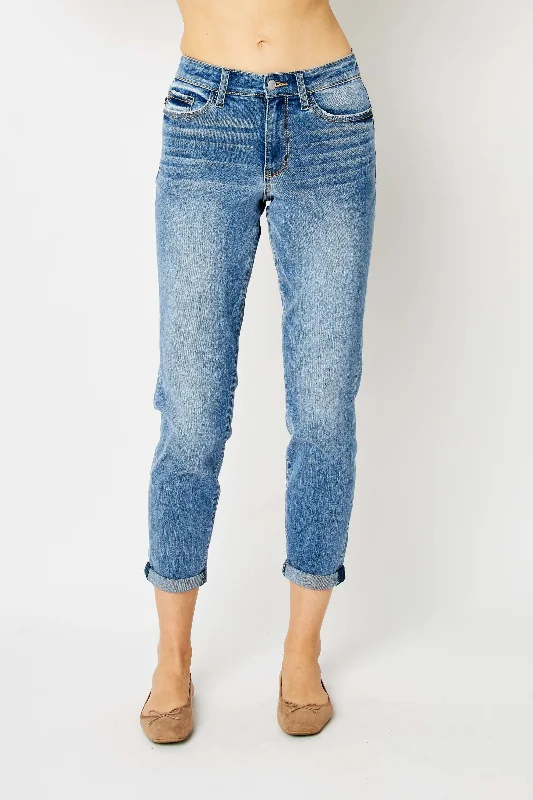 Judy Blue Heaven Sent Mid Rise Cuffed Slim Jeans - Medium Wash