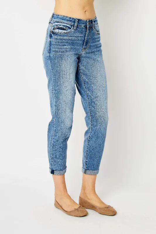 Judy Blue Heaven Sent Mid Rise Cuffed Slim Jeans - Medium Wash